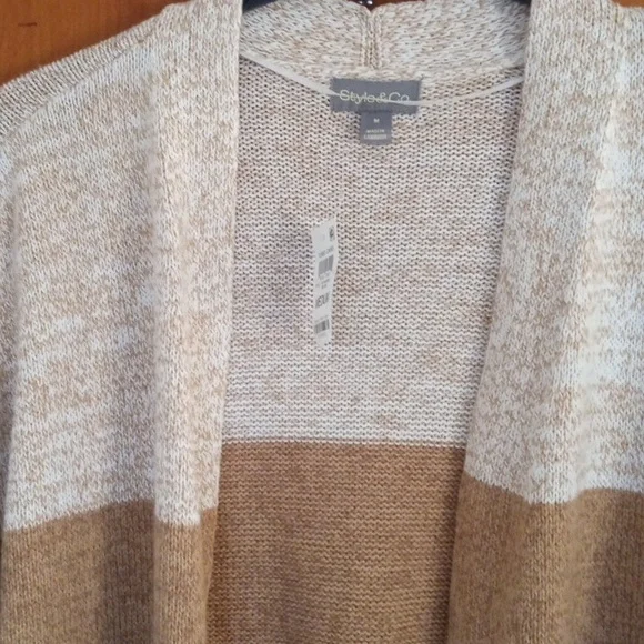 Style And Co Colorblock Open Front Cardigan Earrh Colors Medium New With Tag - Picture 2 of 6